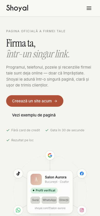 La page d'accueil de Shoyal, en version mobile.